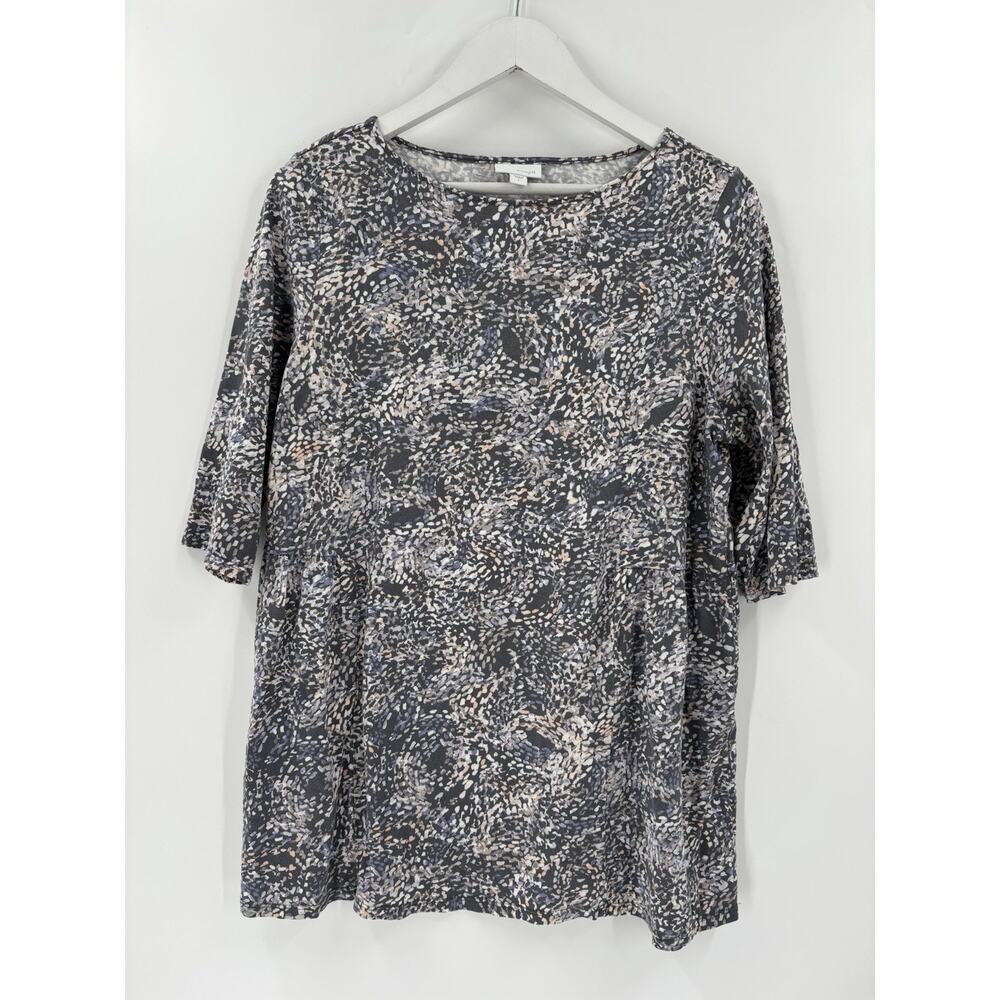 J. Jill Pure Jill Shirt Womens Large Gray Spotted Short Sleeves Relaxed Stretchy